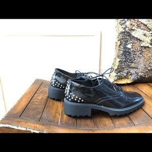 Zara Black Studded Lace up Shoe, sz 9